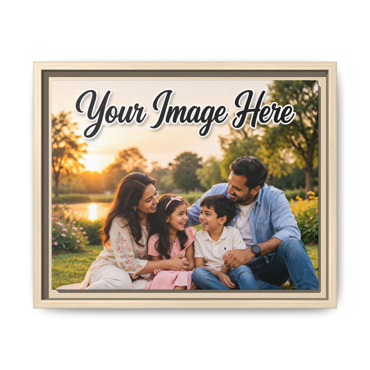 LilMonal personalized matte canvas print in natural pine frame with custom family photo