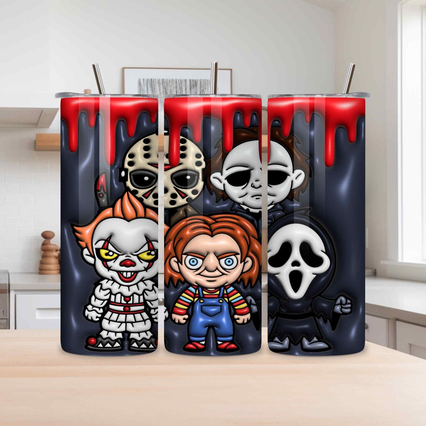 Funny Horror Character Tumbler 20oz – Custom Halloween Cup with Pennywise, Chucky & More