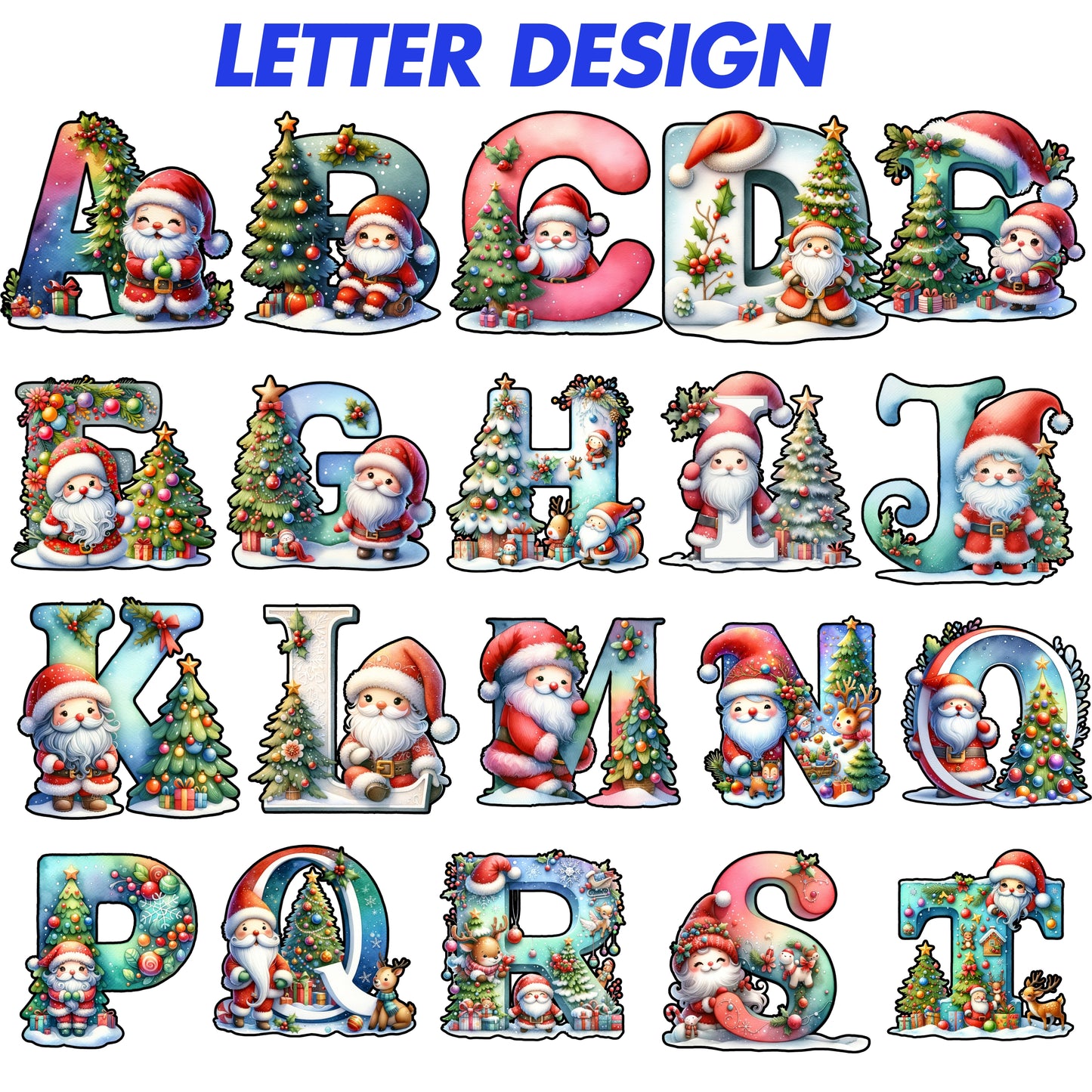 Personalized frosted glass mug featuring Christmas letter designs with Santa Claus and holiday decorations