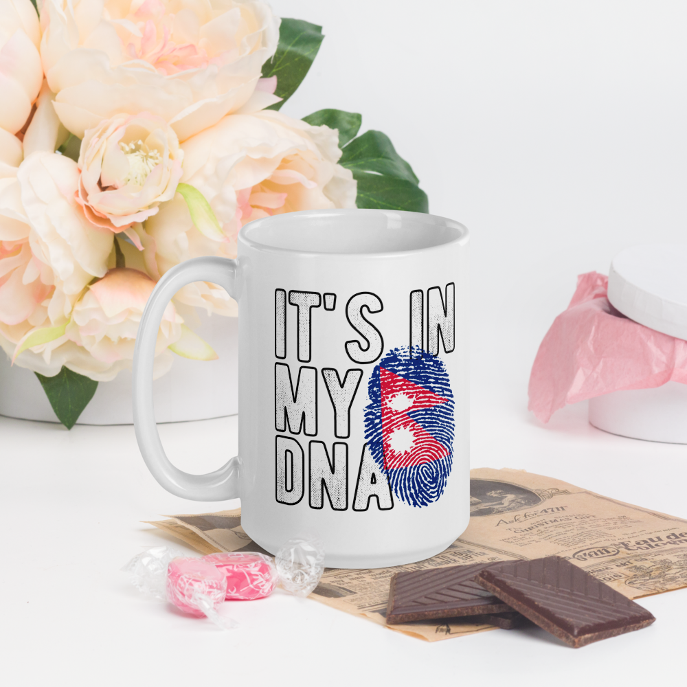 I love Nepal coffee mug with It’s in my DNA design and Nepal flag fingerprint by lilmonal