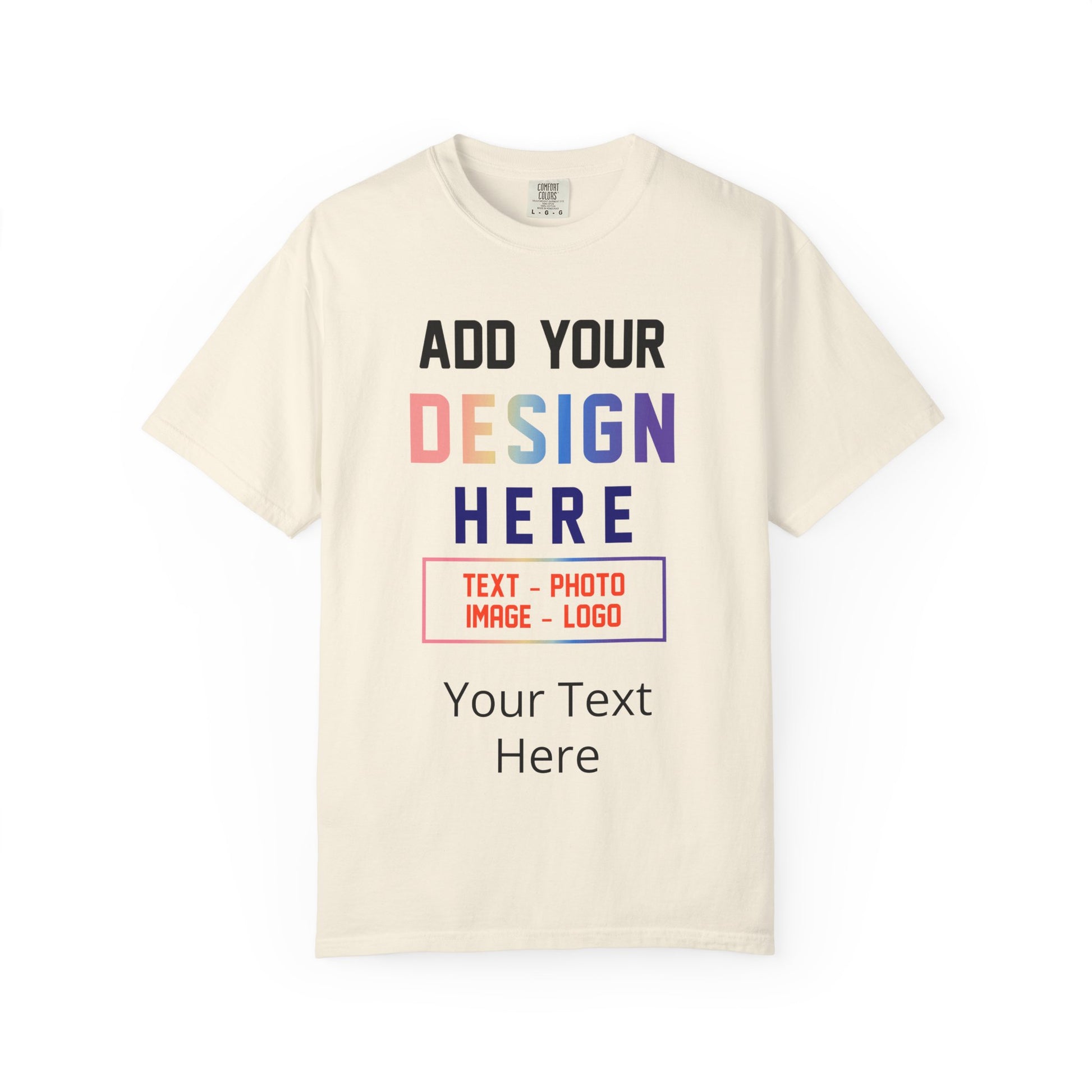 Custom garment-dyed beige t-shirt with personalized photo or logo design by LilMonal