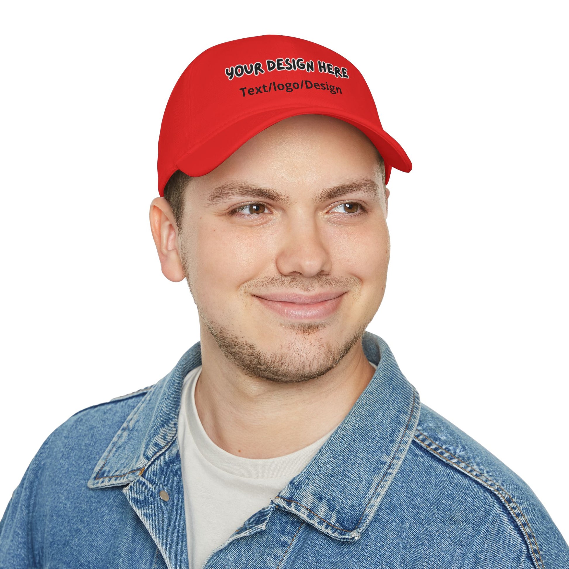 Man wearing Red personalized custom baseball cap – LilMonal