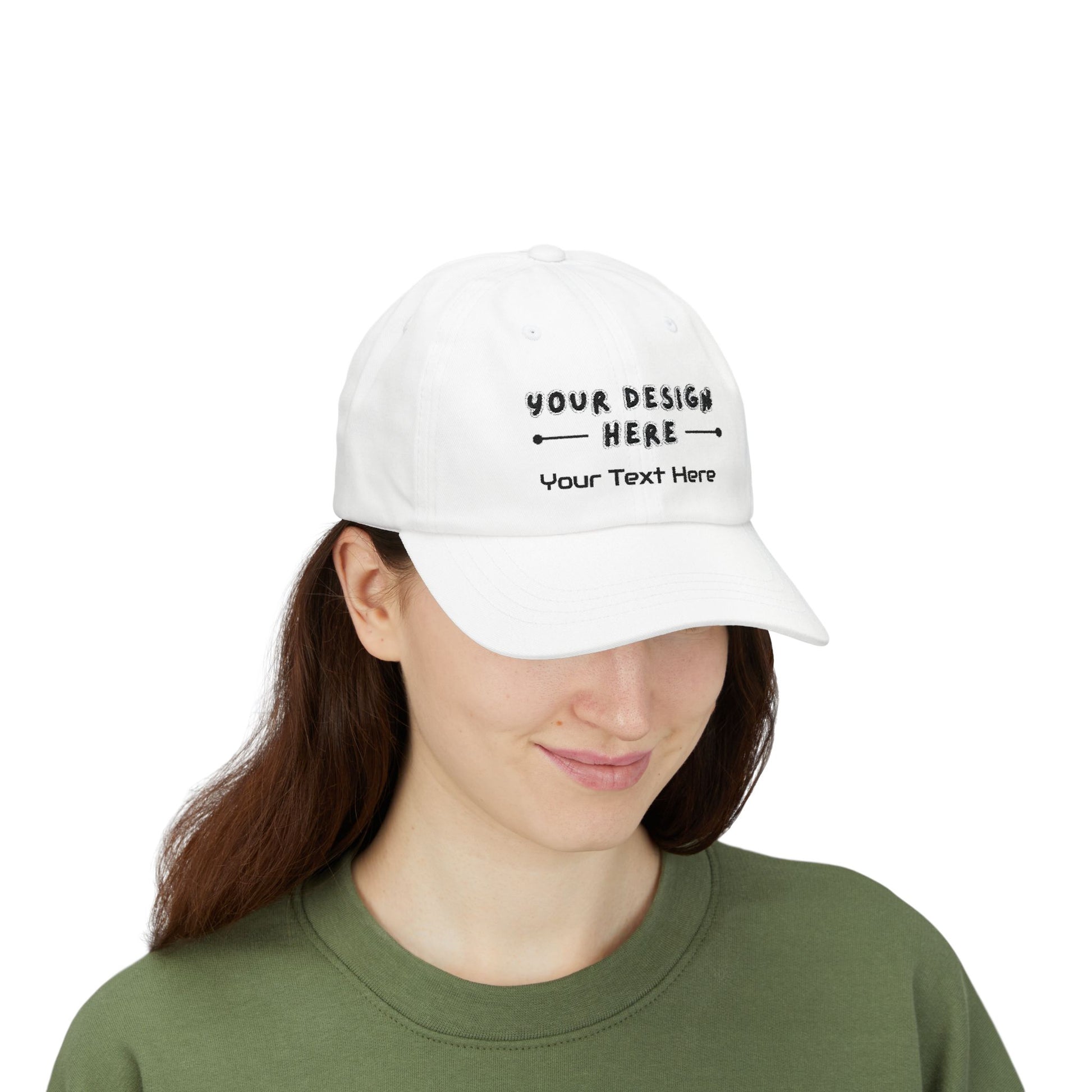 Woman wearing personalized embroidered White dad hat – LilMonal