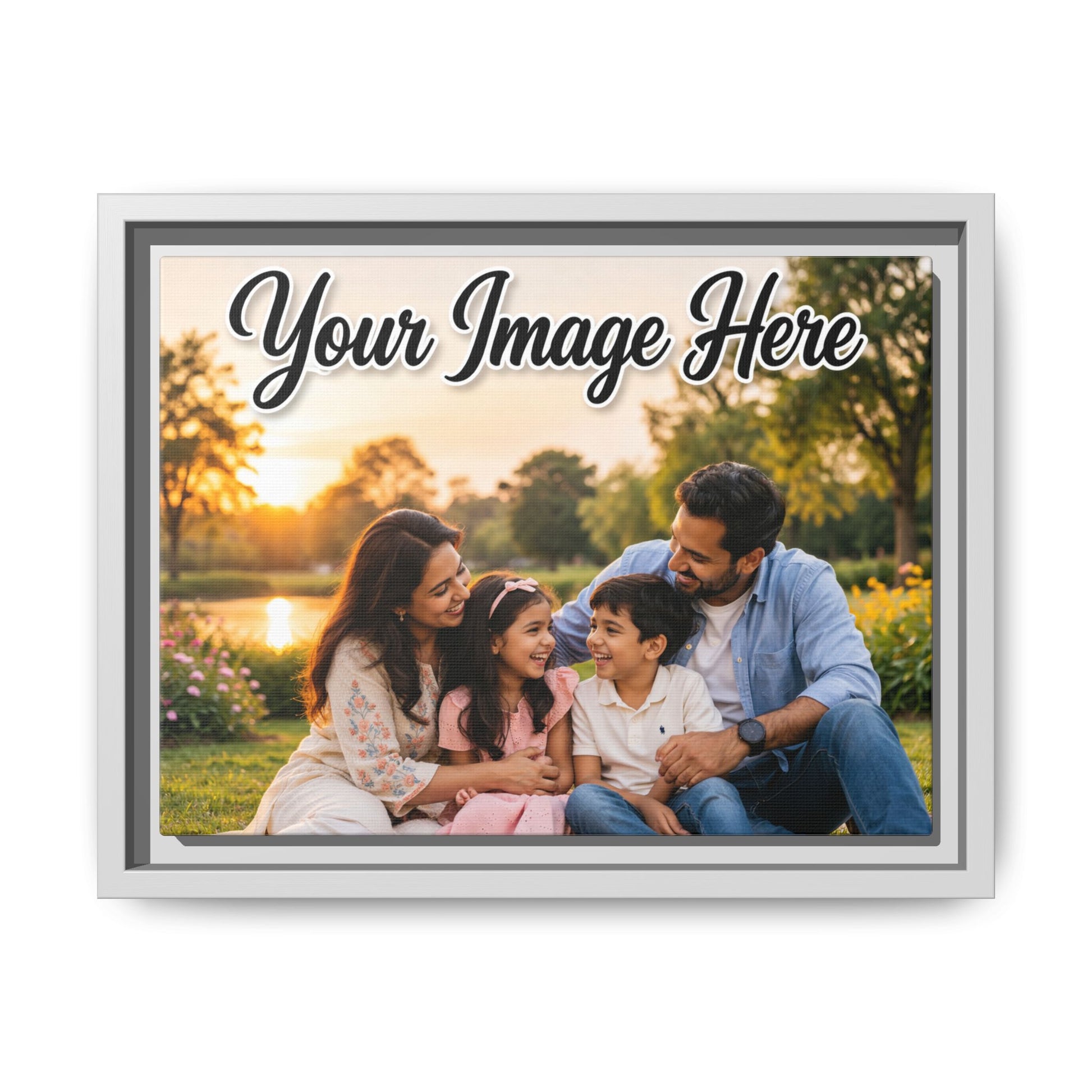 Custom framed canvas print hung on wall showing personalized family photo by Lilmonal