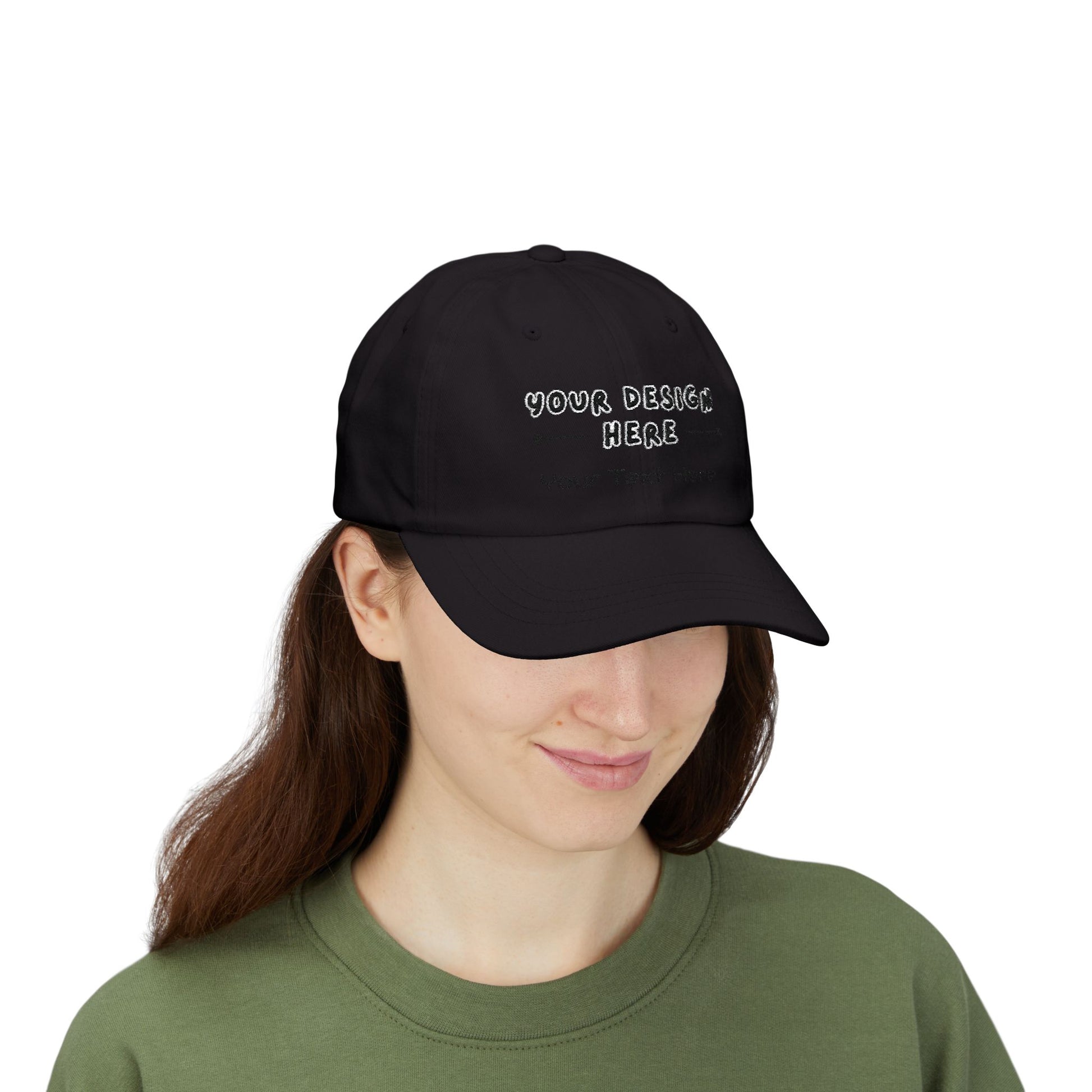 Woman wearing personalized embroidered Black dad hat – LilMonal