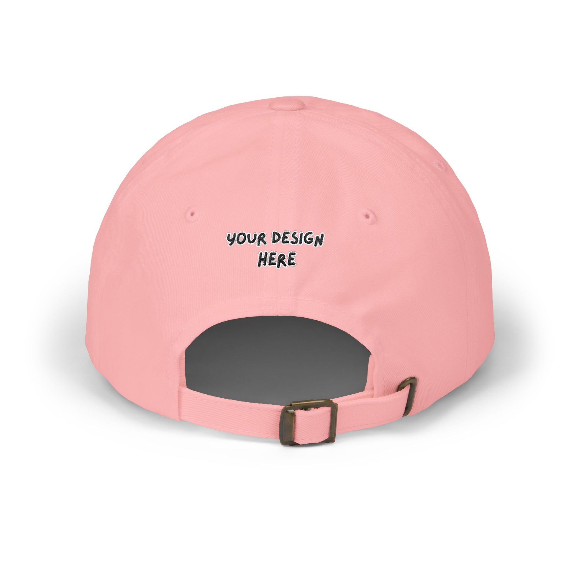 Pink embroidered dad cap back view with antique brass buckle – LilMonal