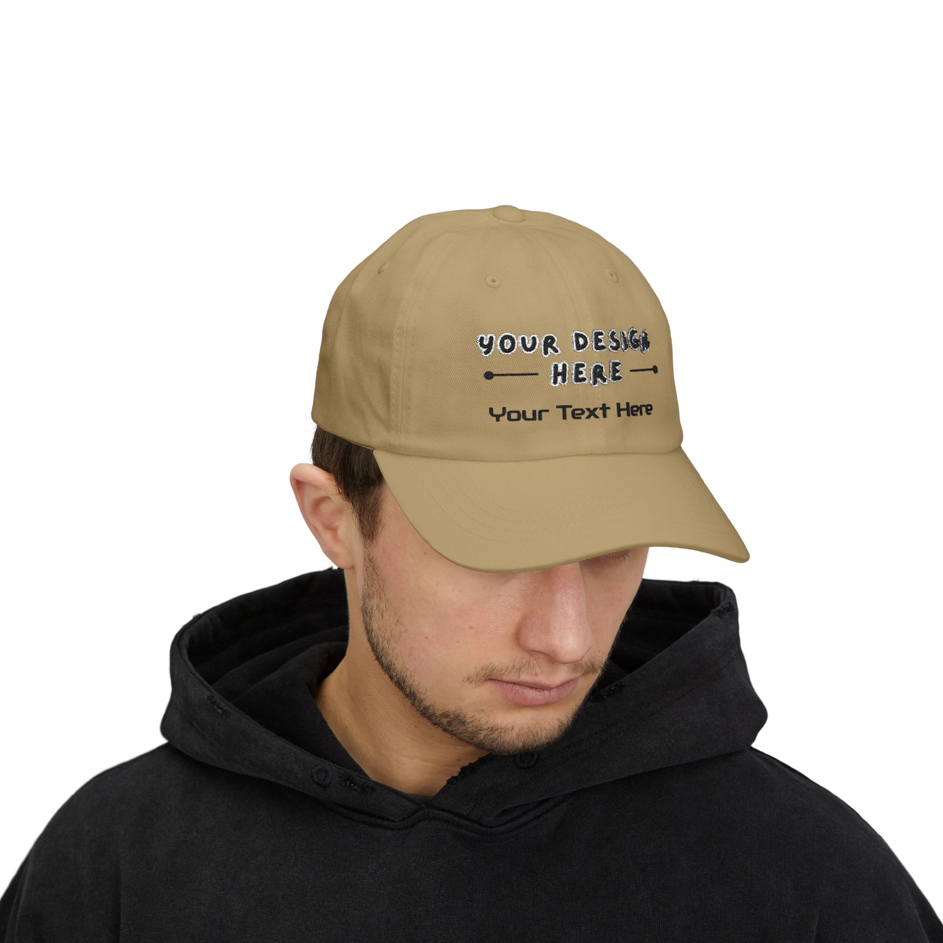 Man wearing custom embroidered Khaki dad hat – LilMonal
