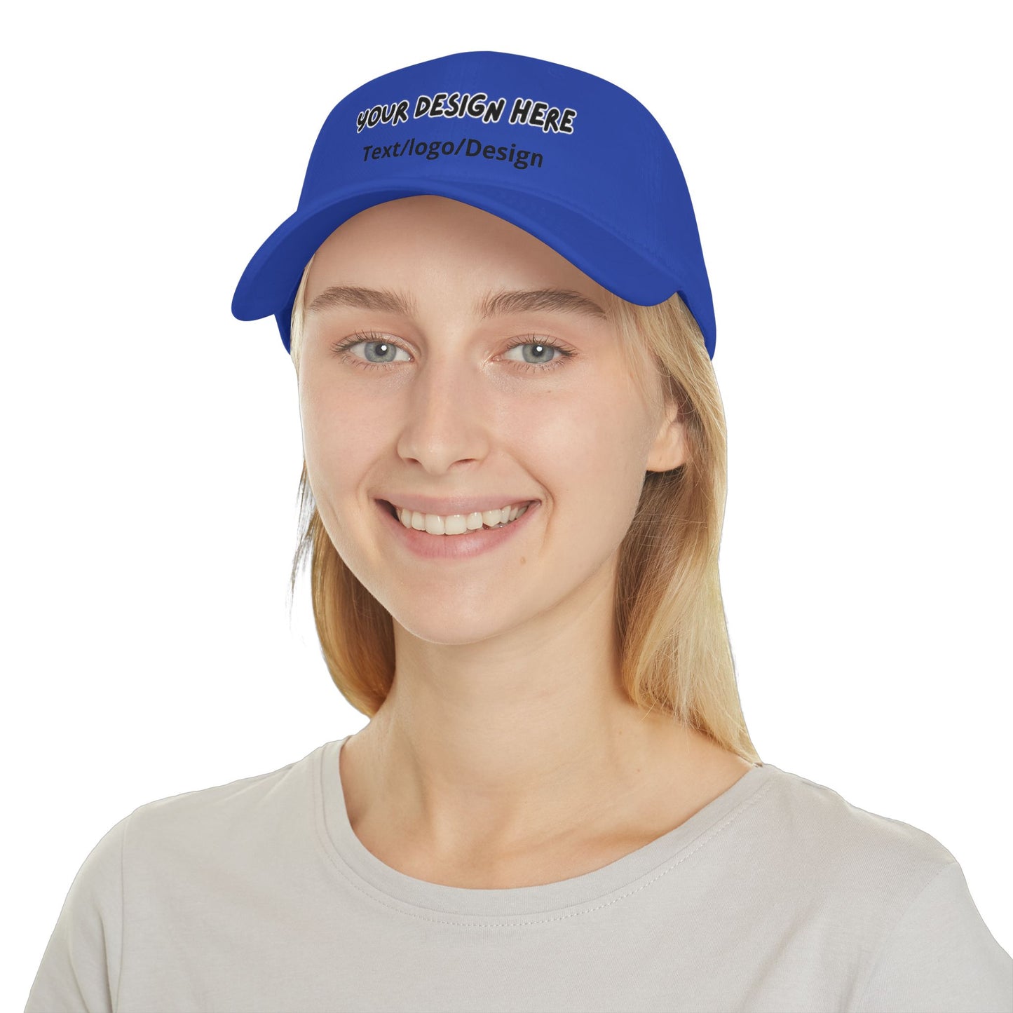 Woman wearing Royal blue custom photo hat – LilMonal
