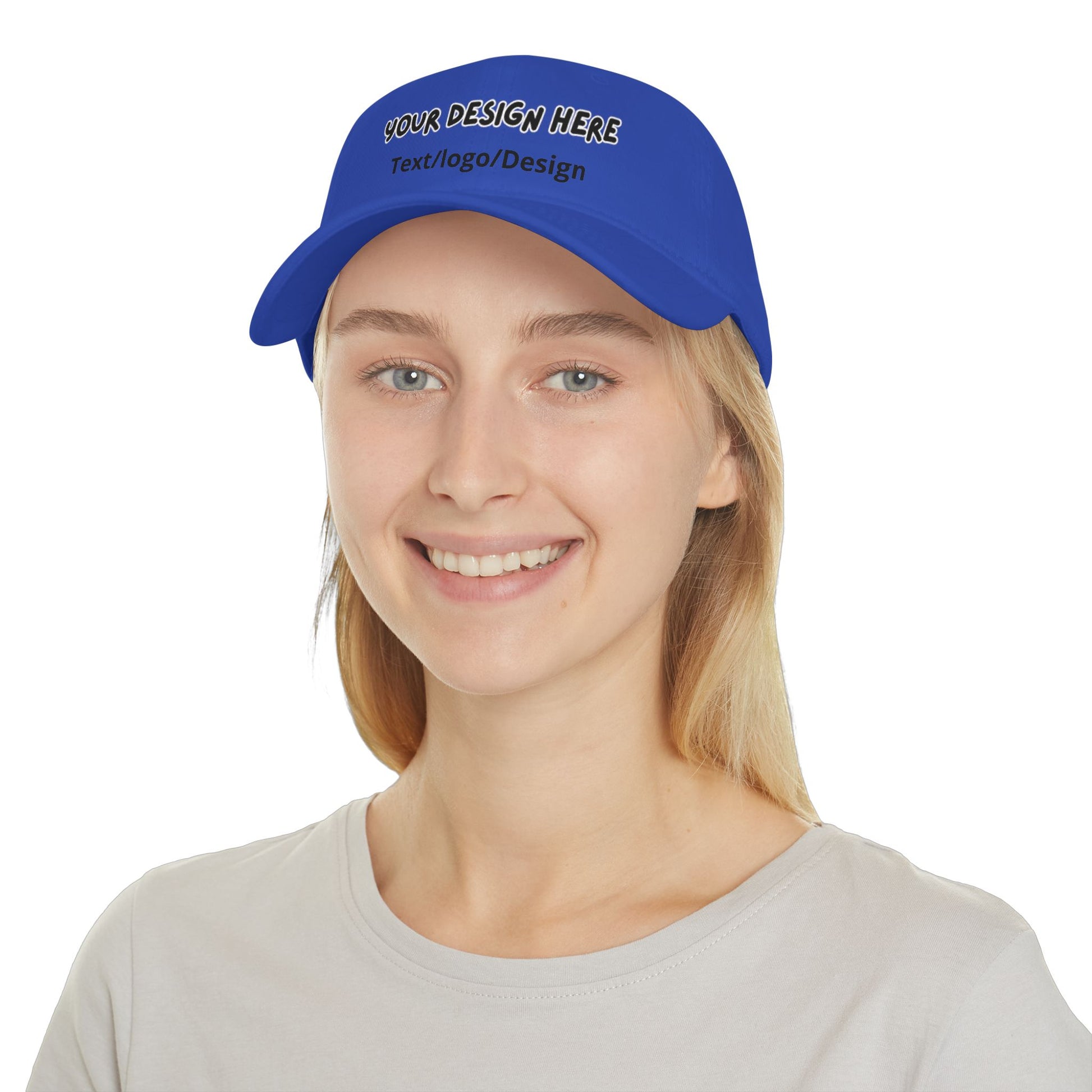 Woman wearing Royal blue custom photo hat – LilMonal