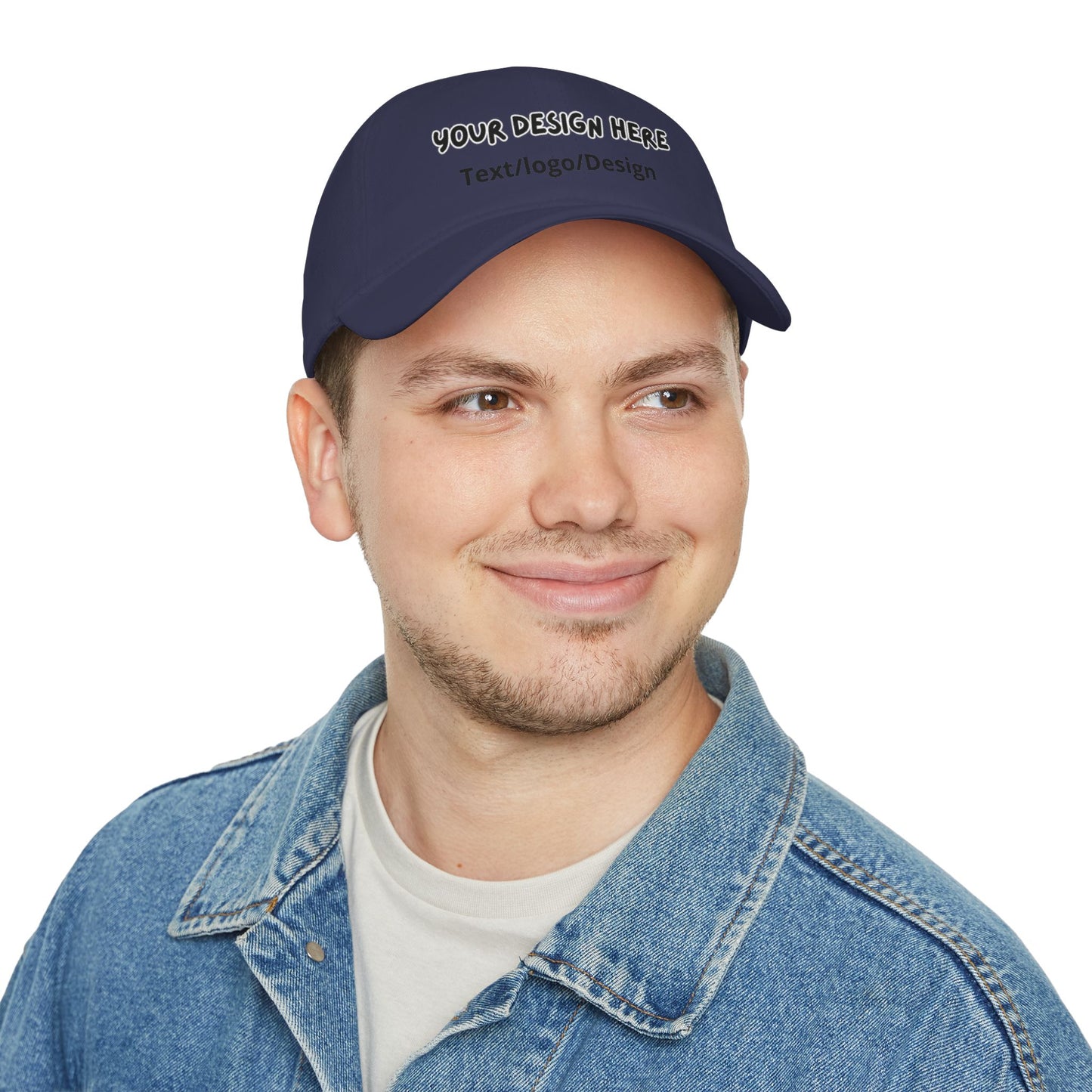 Man wearing Dark Navy personalized custom baseball cap – LilMonal
