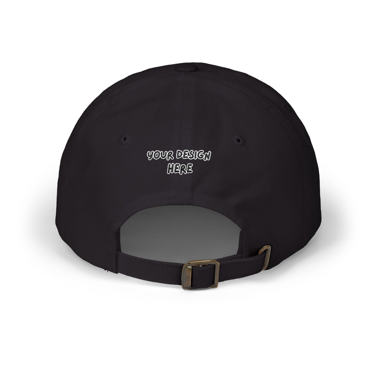 Black embroidered dad cap back view with antique brass buckle – LilMonal