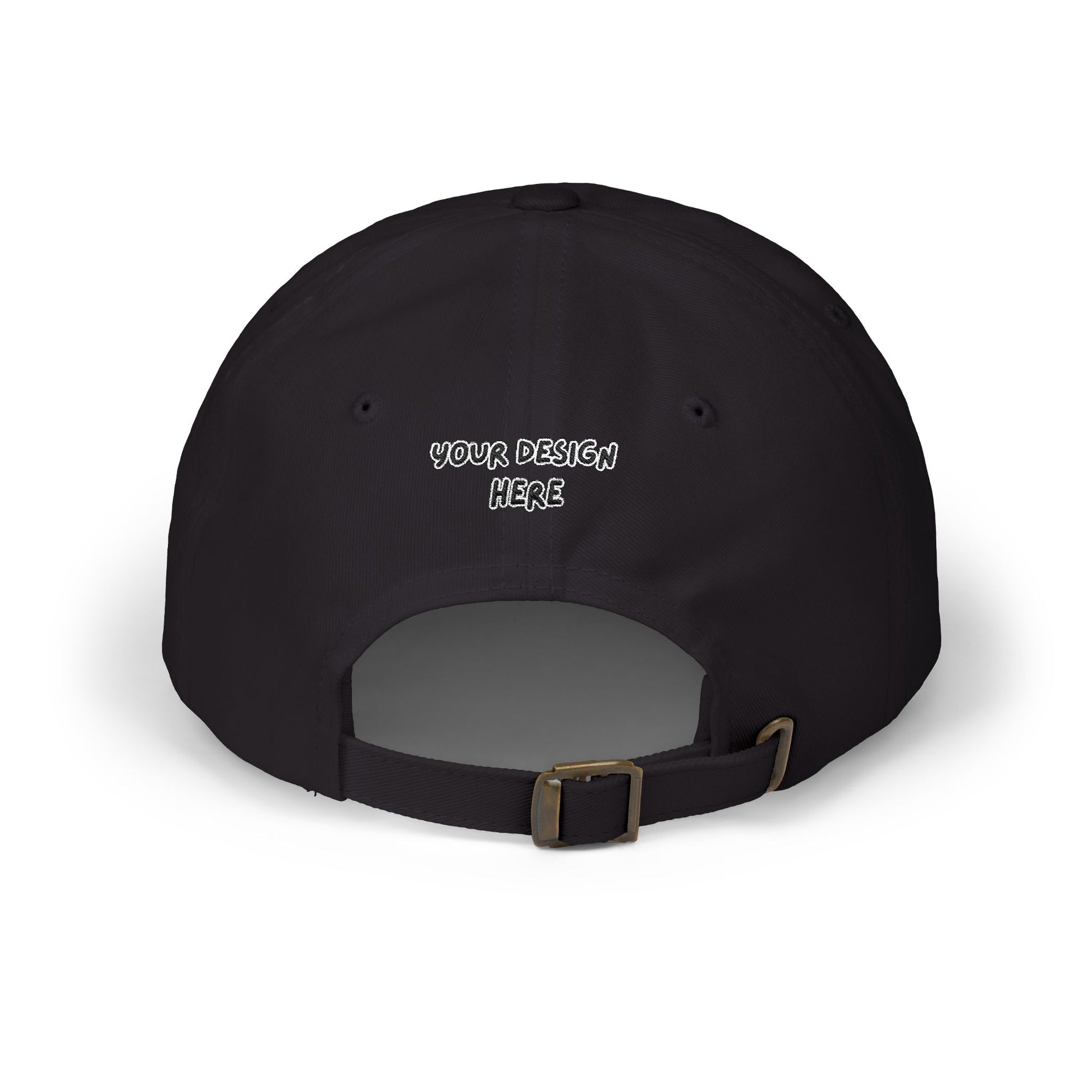 Black embroidered dad cap back view with antique brass buckle – LilMonal