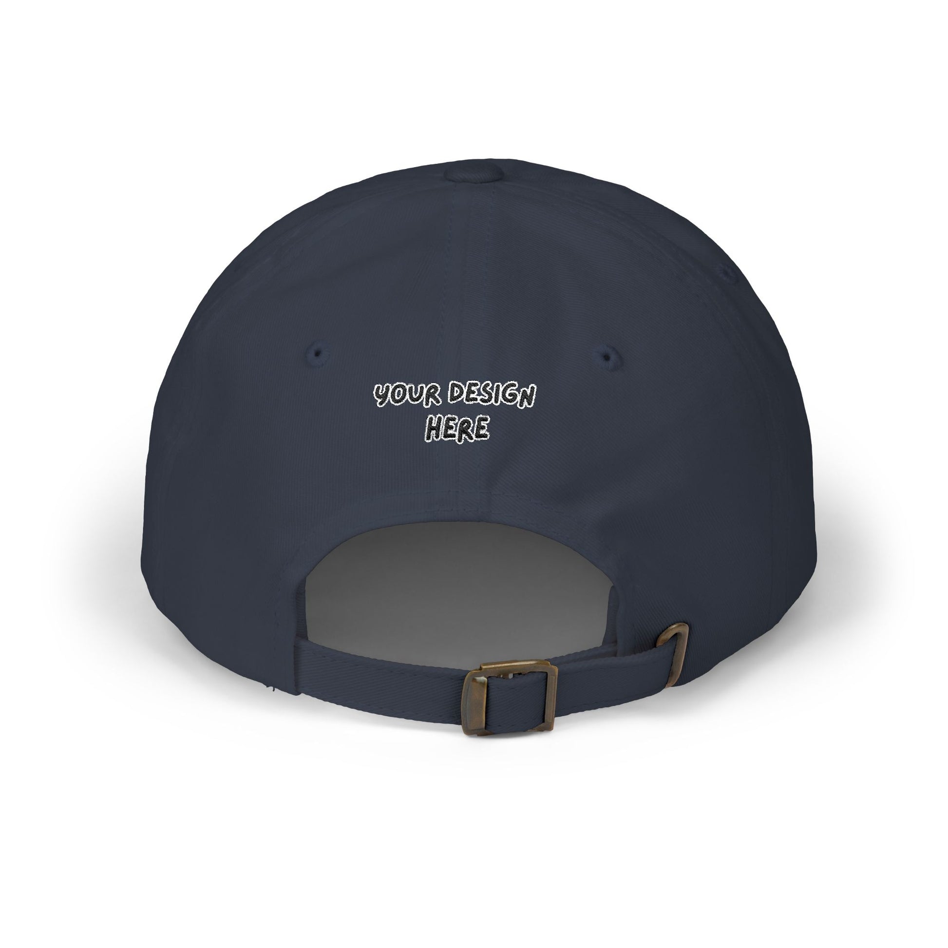 Navy embroidered dad cap back view with antique brass buckle – LilMonal