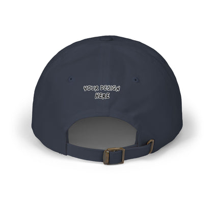 Navy embroidered dad cap back view with antique brass buckle – LilMonal