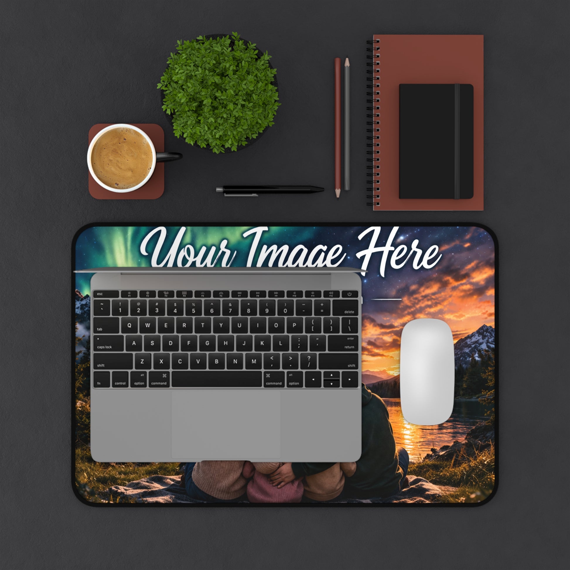 LilMonal custom desk mat with personalized logo text and vibrant HD print on desk setup