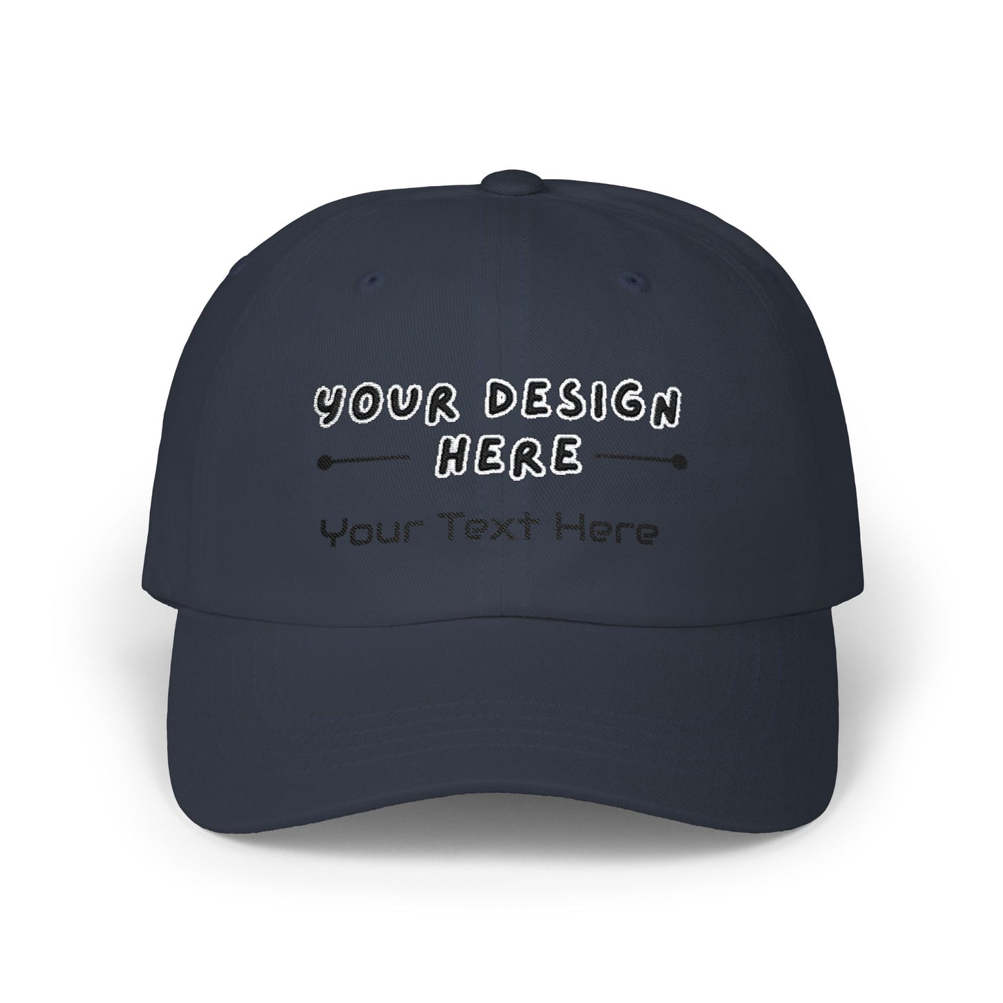 Custom embroidered Navy Yupoong dad hat with personalized text – LilMonal