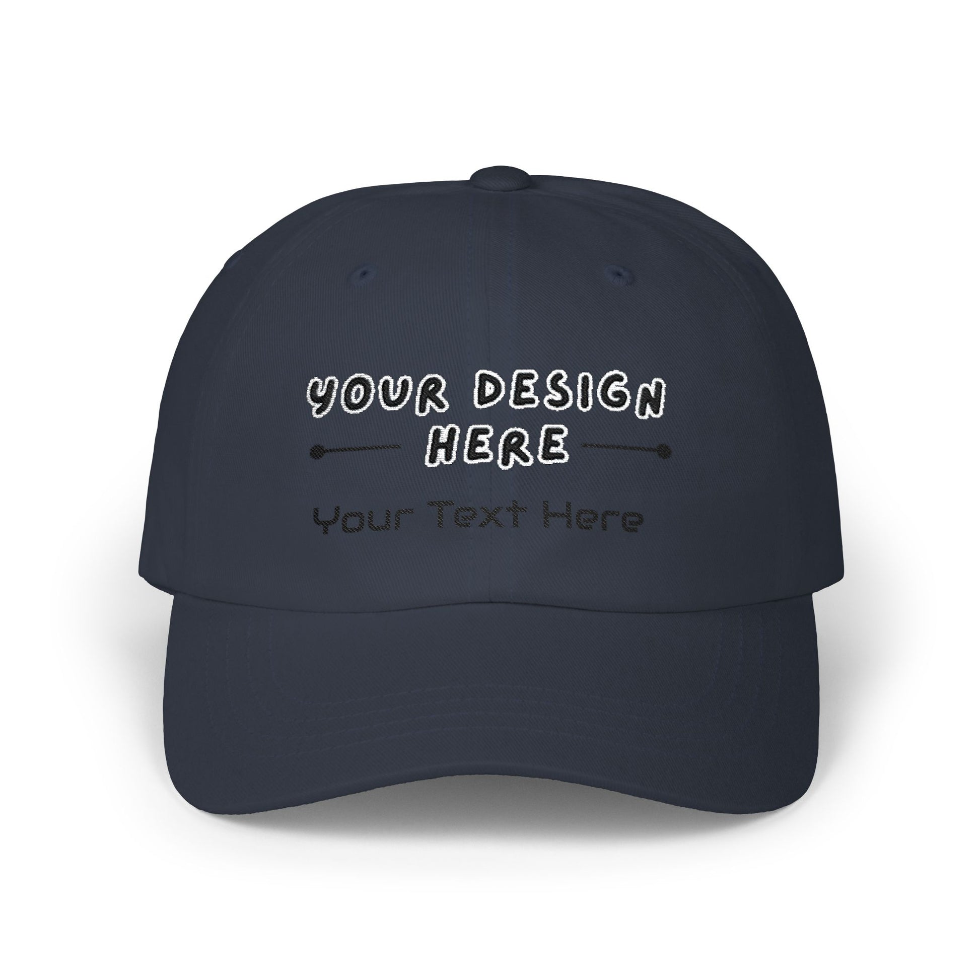 Custom embroidered Navy Yupoong dad hat with personalized text – LilMonal