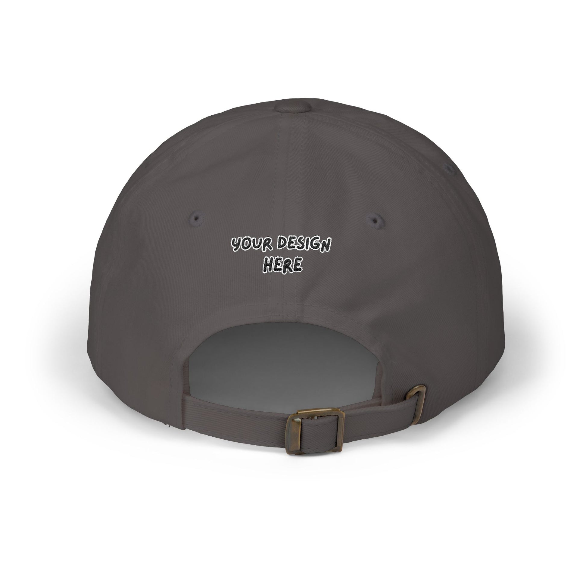 Dark Grey embroidered dad cap back view with antique brass buckle – LilMonal