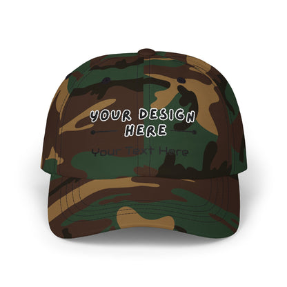 Custom embroidered Green Camo Yupoong dad hat with personalized text – LilMonal