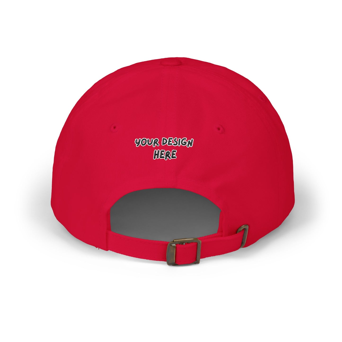 Cranberry embroidered dad cap back view with antique brass buckle – LilMonal