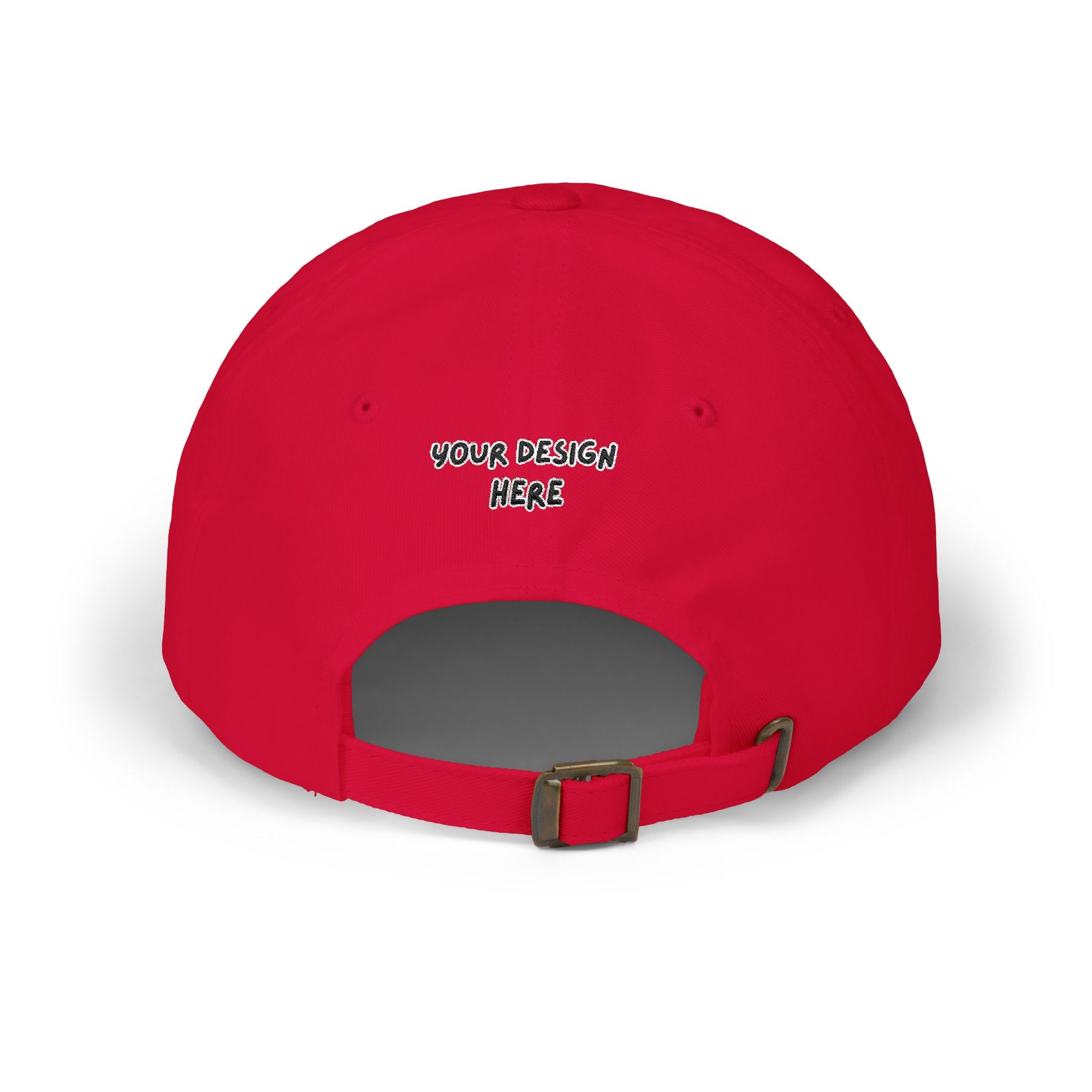 Cranberry embroidered dad cap back view with antique brass buckle – LilMonal