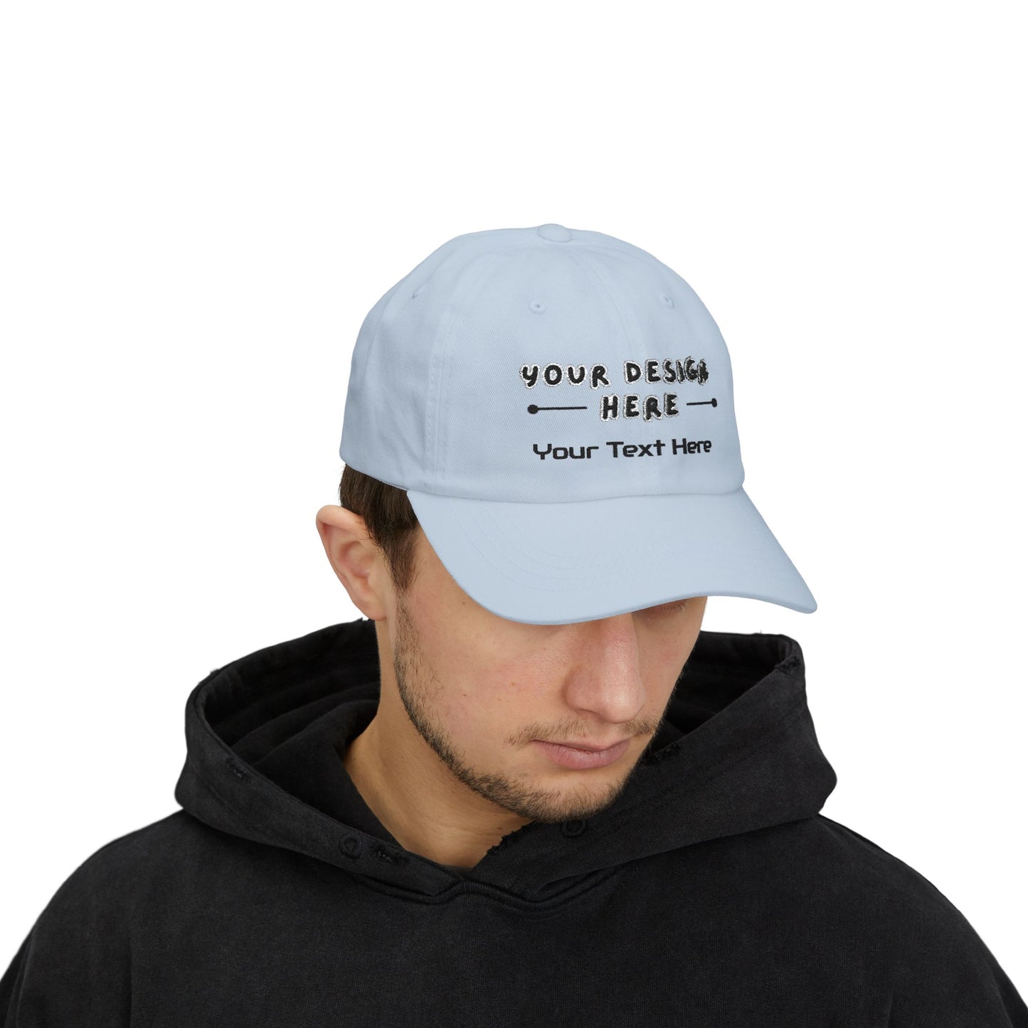 Man wearing custom embroidered Light Blue dad hat – LilMonal