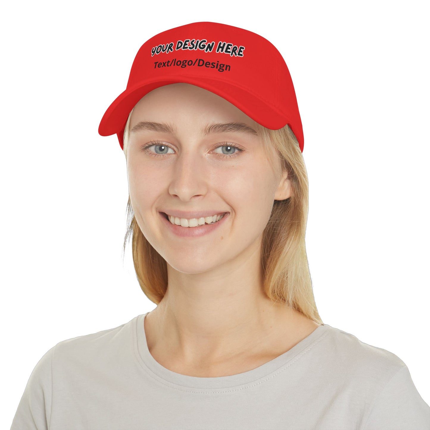 Woman wearing Red custom photo hat – LilMonal