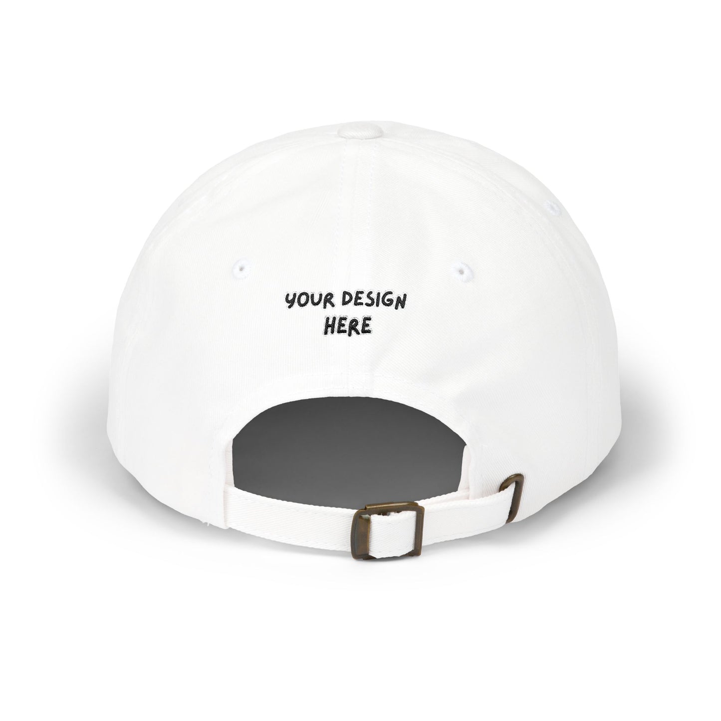White embroidered dad cap back view with antique brass buckle – LilMonal