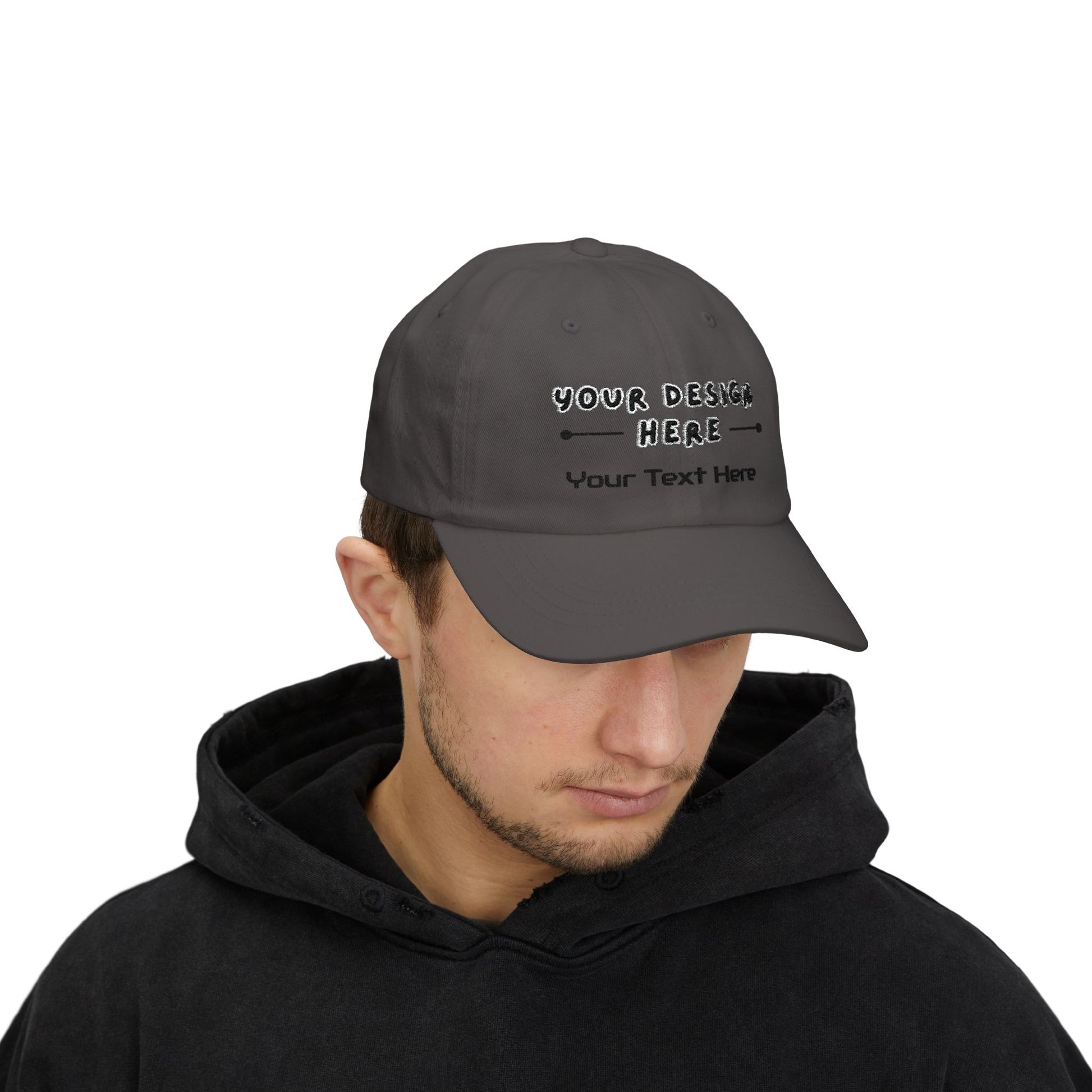 Man wearing custom embroidered Dark Grey dad hat – LilMonal