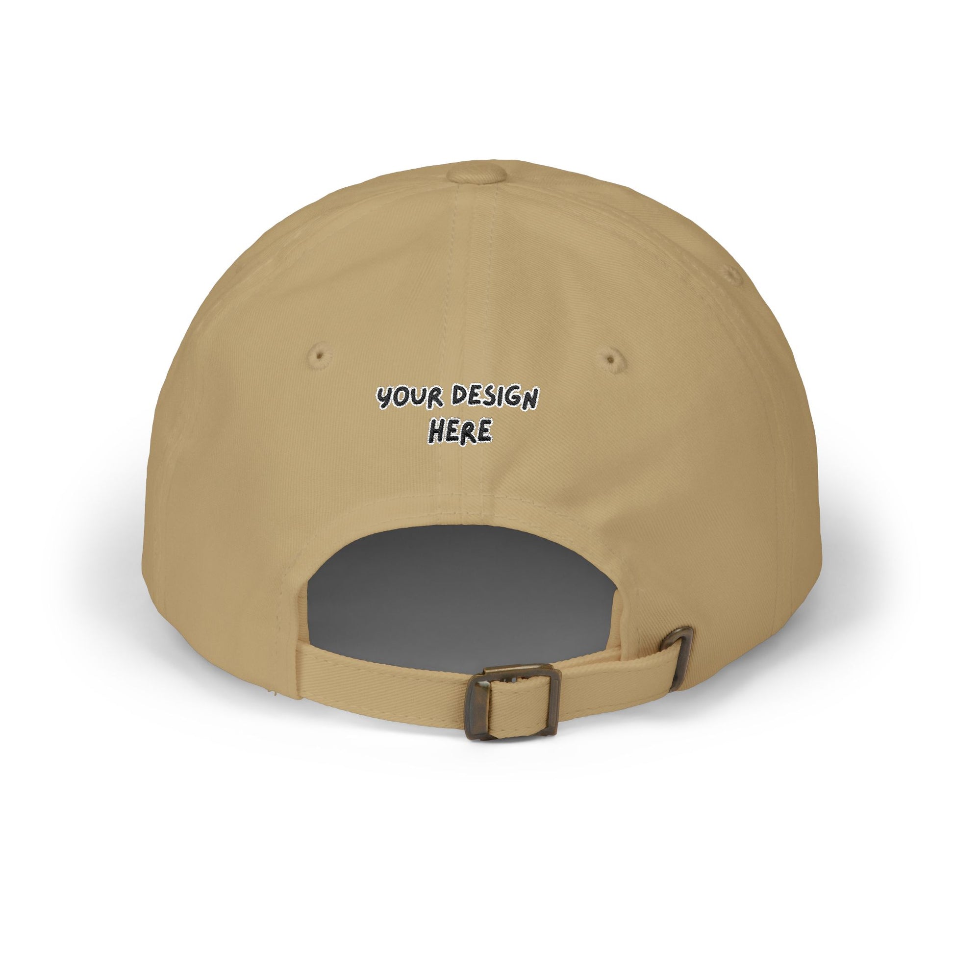 Khaki embroidered dad cap back view with antique brass buckle – LilMonal