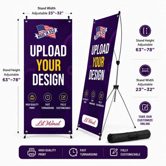 Custom X banner stand 32x71 inch personalized trade show display full color print LilMonal