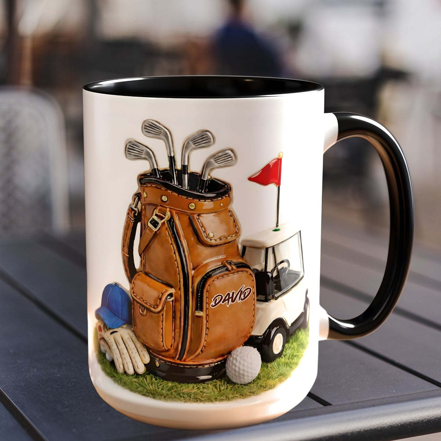 Personalized Golf Bag Coffee Mug - Custom Name 3D Art Style - Unique Gift for Golfers
