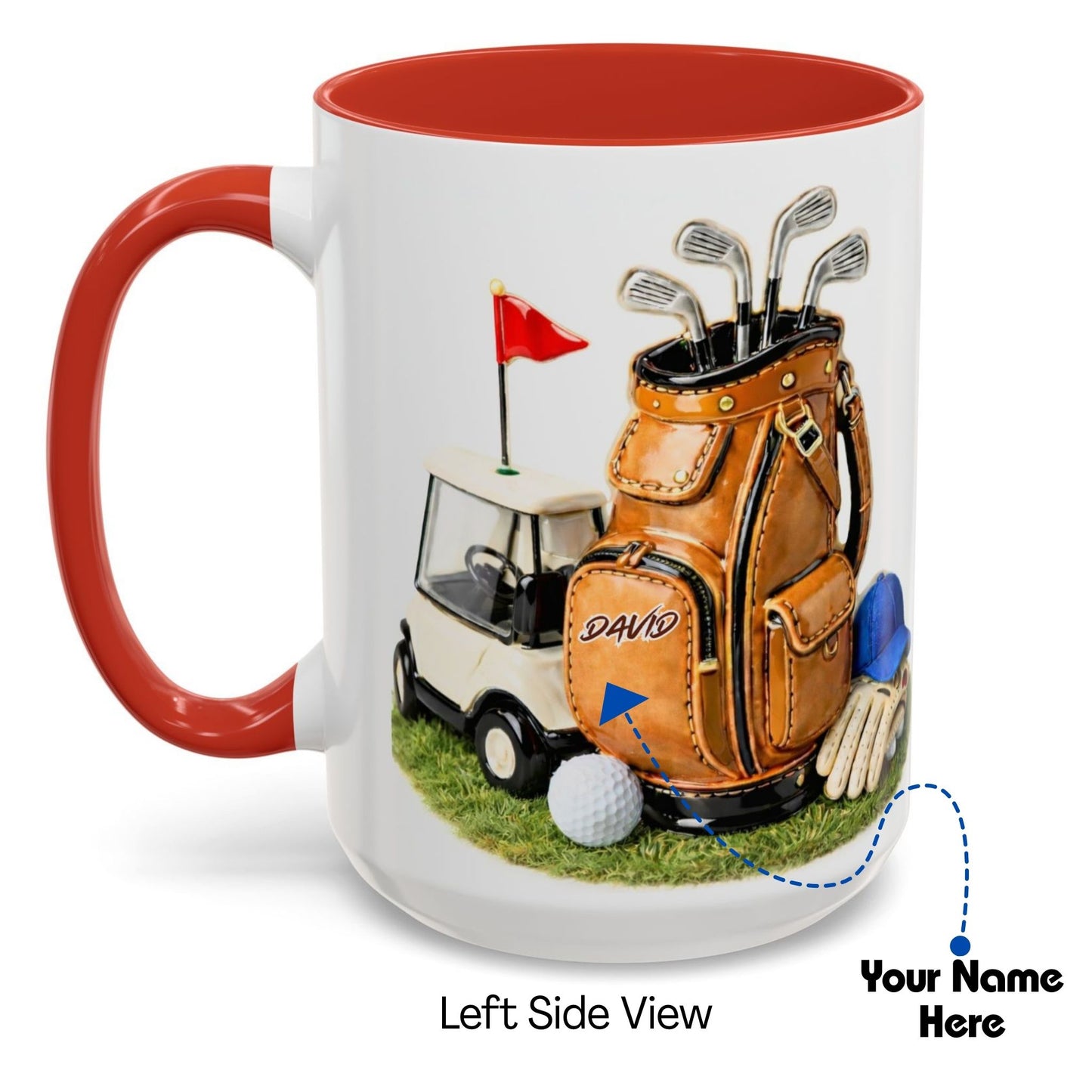 Personalized Golf Bag Coffee Mug - Custom Name 3D Art Style - Unique Gift for Golfers