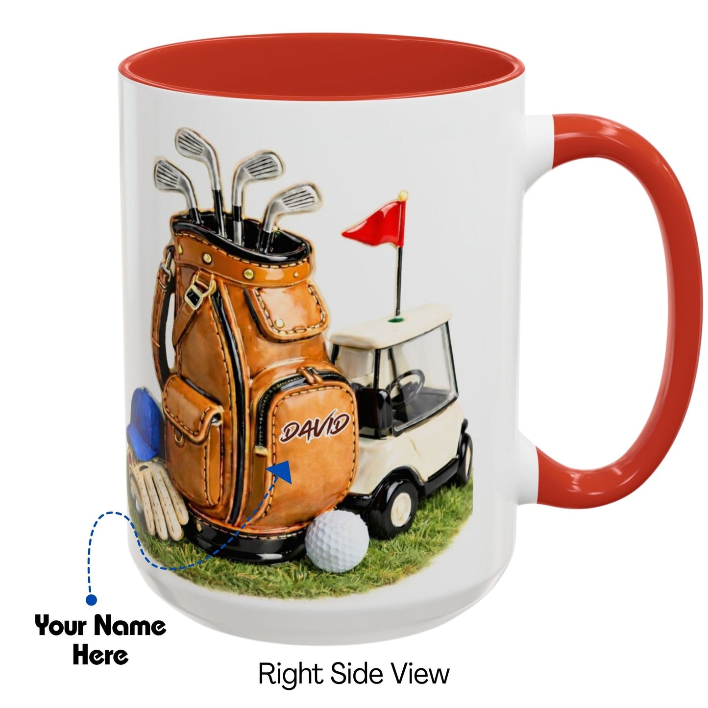 Personalized Golf Bag Coffee Mug - Custom Name 3D Art Style - Unique Gift for Golfers