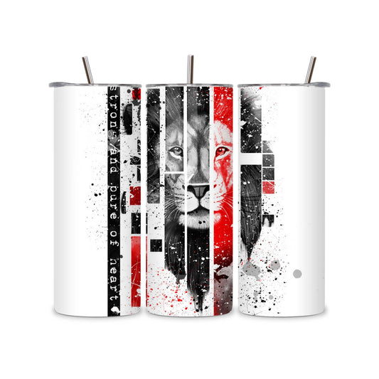 Lion Strength Tumbler 20oz – Red Black Abstract Animal Art Cup
