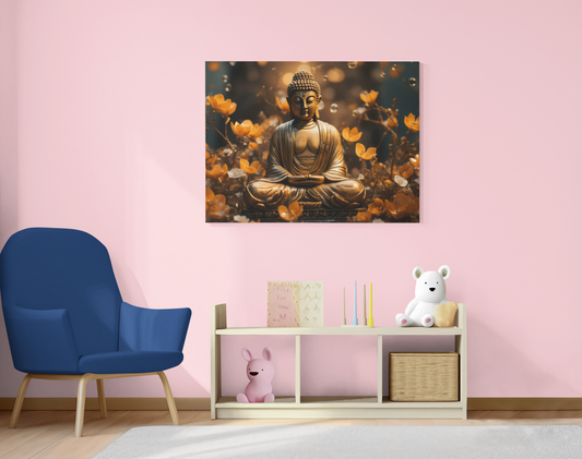 Buddha Zen Meditation Floral Wall Art, Buddhist Home Décor Flowers Print Spiritual Canvas Wall Art