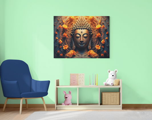 Buddha Canvas Wall Art, Ornate Floral Pattern Wall Art, Buddhist Home Décor, Spiritual Canvas