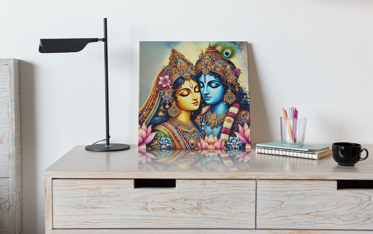 Radha Krishna Divine Love Canvas - Sacred Art Print for Spiritual Decor, Vibrant Hindu Wall Art, Perfect Gift for Devotional Spaces