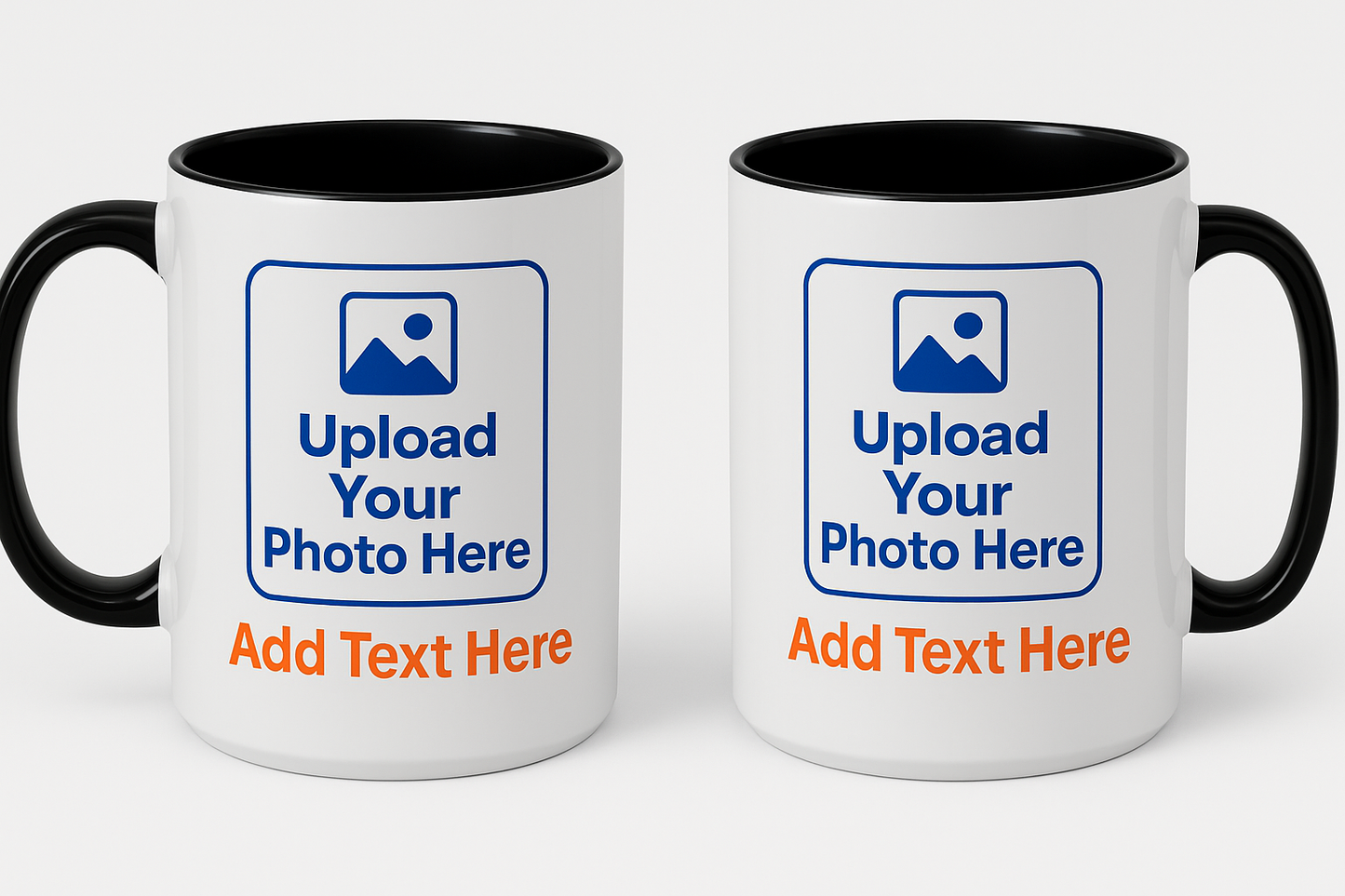 Custom Coffee Mug with photo & text white ceramic mug with black handle and interior, customizable design