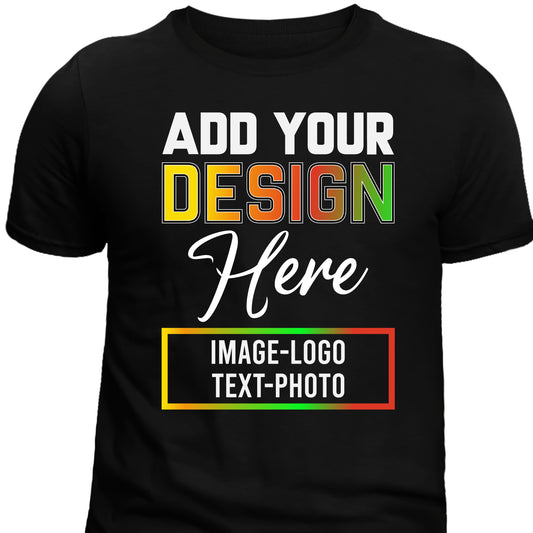 Black tshirt from lilmonal featuring customizable text and photo area for custom t-shirts with text photo