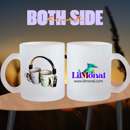 Lilmonal customizable frosted mugs with headphone and logo print on both sides