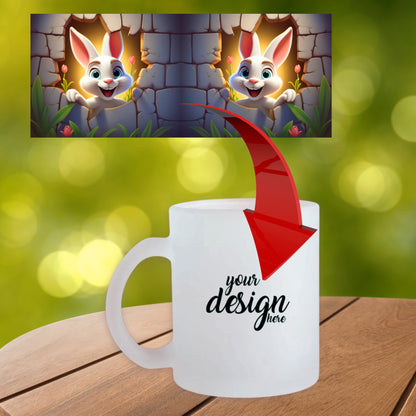 Customizable frosted mugs by lilmonal featuring a blank design space for personalized artwork