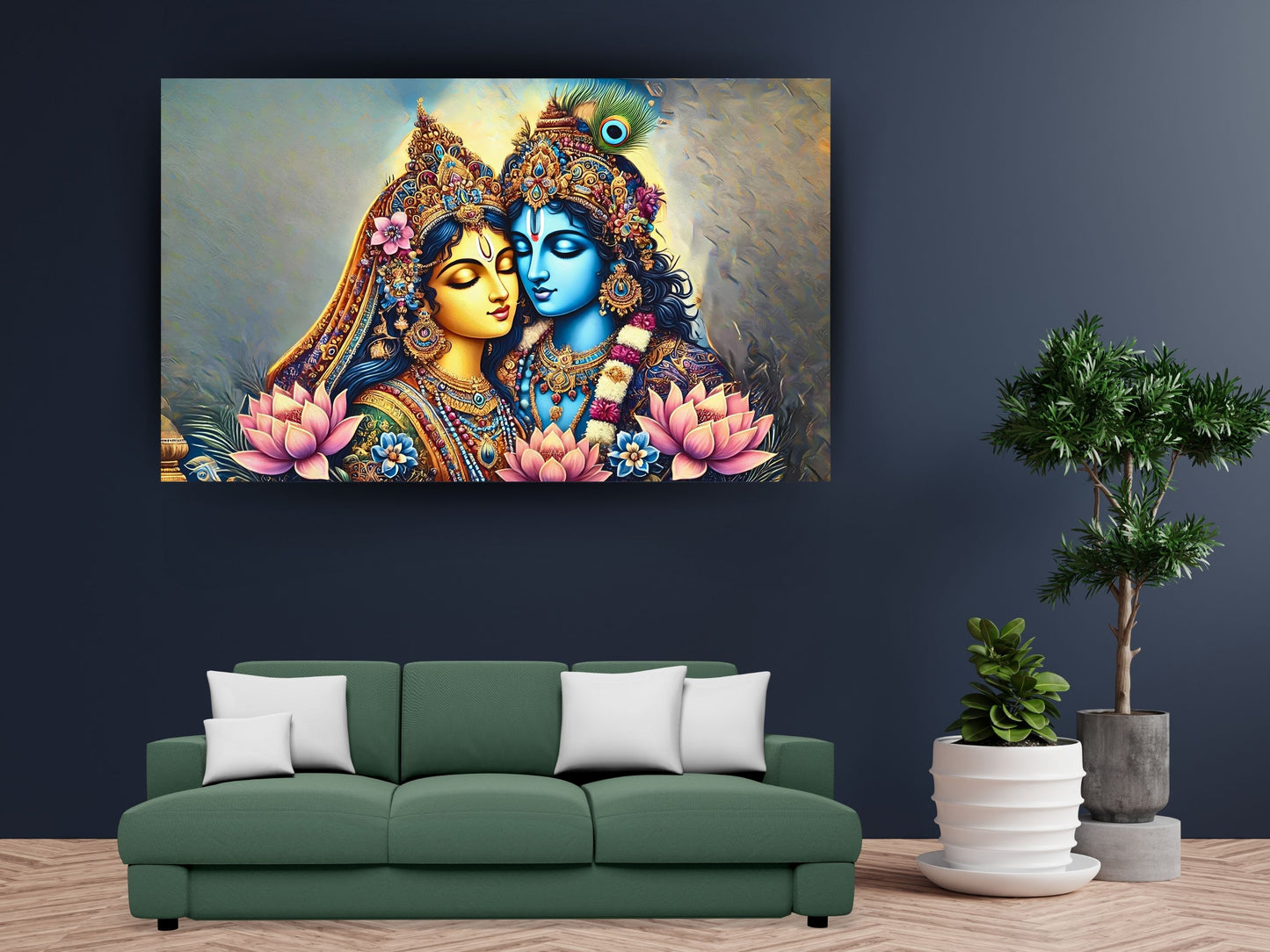 Radha Krishna Divine Love Canvas - Sacred Art Print for Spiritual Decor, Vibrant Hindu Wall Art, Perfect Gift for Devotional Spaces