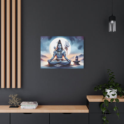 Lord Shiva canvas wall art by lilmonal featuring a meditating Shiva in front of a full moon
