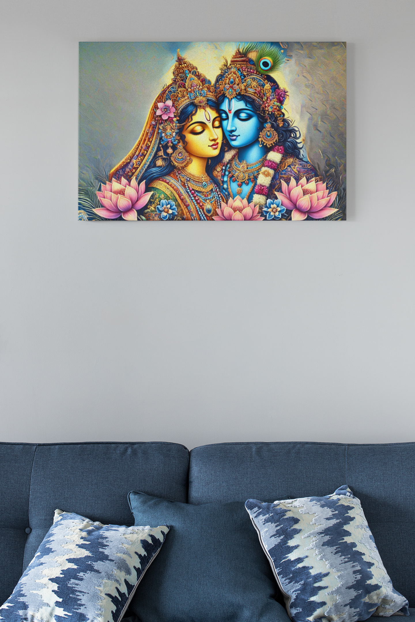 Radha Krishna Divine Love Canvas - Sacred Art Print for Spiritual Decor, Vibrant Hindu Wall Art, Perfect Gift for Devotional Spaces