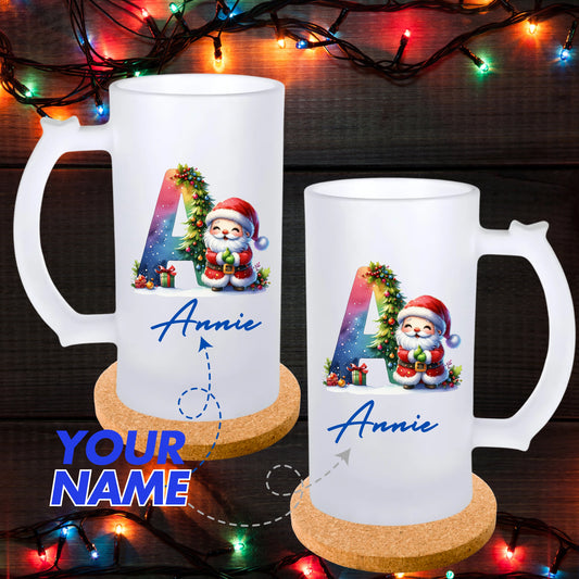 Personalized frosted glass mug with Christmas design and custom name Annie by lilmonal