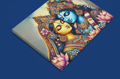 Radha Krishna canvas wall art by lilmonal featuring vibrant detailed depiction of Radha and Krishna with floral accents