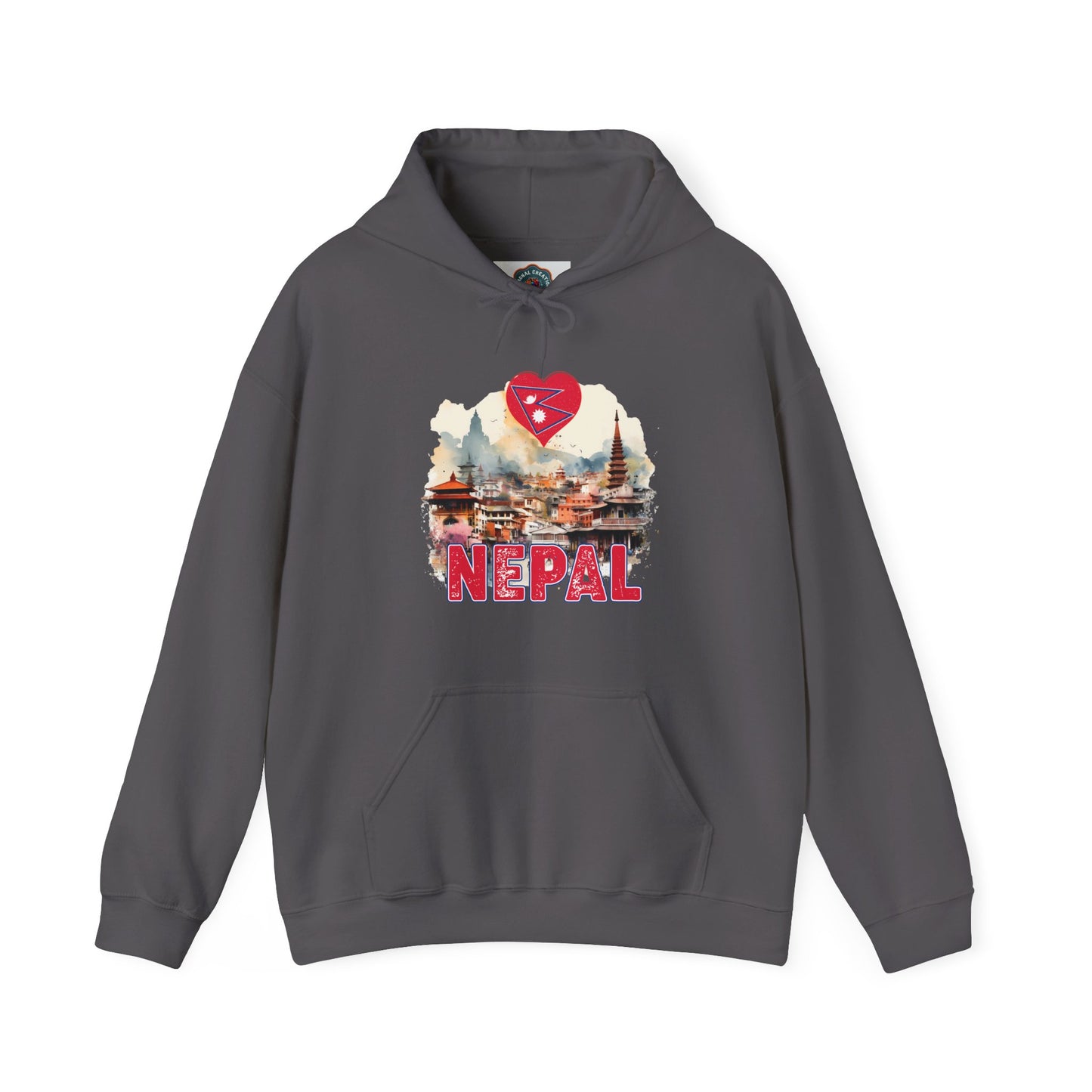 Lilmonal gray hoodie with unique Nepal travel gift hoodie design featuring Nepal landmarks and heart