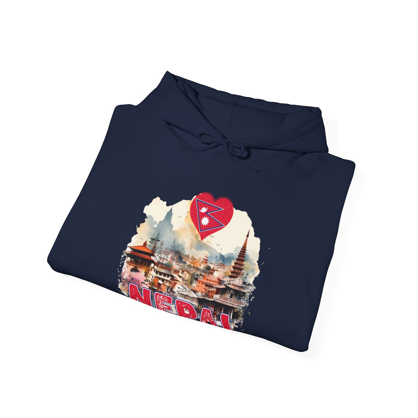 Lilmonal navy blue unique Nepal travel gift hoodie with Nepal cultural design and heart flag graphic