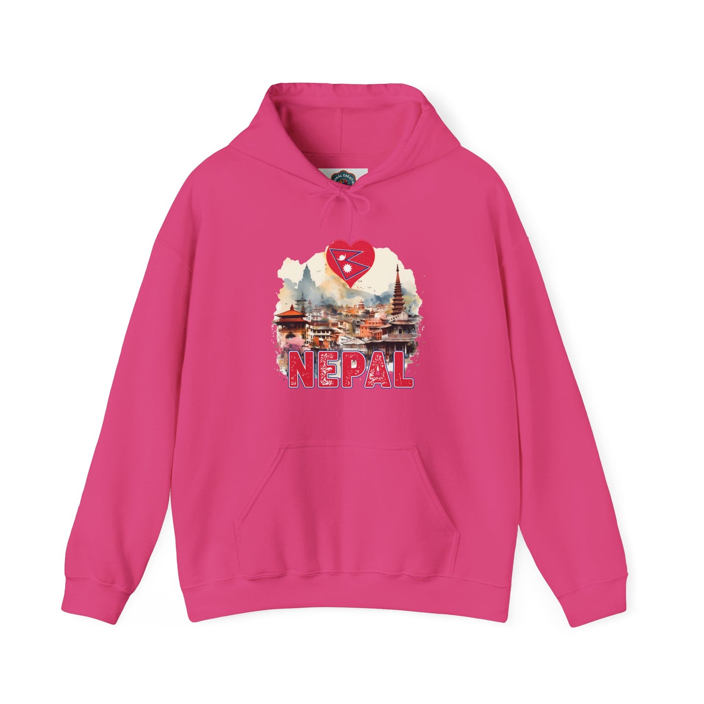Pink hoodie with Nepal landscape and heart design unique Nepal travel gift hoodie